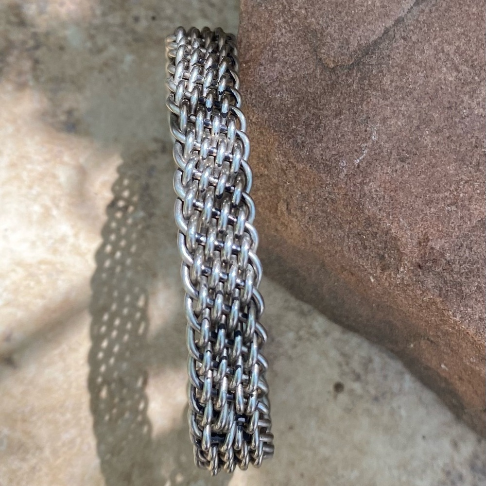 Sterling silver open “basket weave” cuff bracelet - Picture 7 of 9